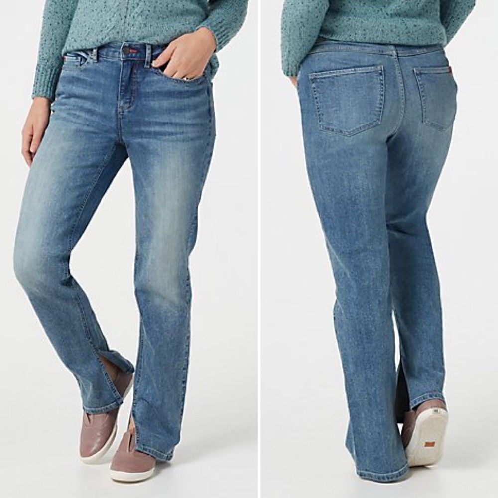 Peace Love World Inside Slit Straight Leg Jeans Medium Wash Womenβs Size 00 | 27